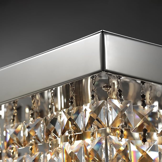 Modern Crystal Chandeliers for Dining Room Light Fixture, 8-Light Rectangle Chandelier Ceiling Light for Kitchen Island Living Room, L39.4 Inch, Chrome Finish