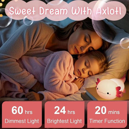 YR YRHH-PET Axolotl Lamp Kid Cute Night Light, Rechargeable Squishy Axolotl Gifts for Girls, Mother, Baby Touch Nightlight, Dimmable Silicone LED Animal Toy, Bedside Pink Lamp, Nursery Kawaii Décor