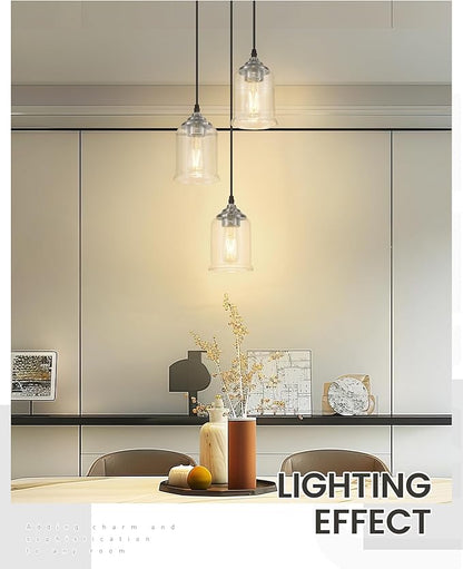 zeyu 3-Light Pendant Lighting, Adjustable Modern Cluster Pendant Light for Kitchen Island, Brushed Nickel Finish with Clear Glass Shade, ZSL104-3 BN