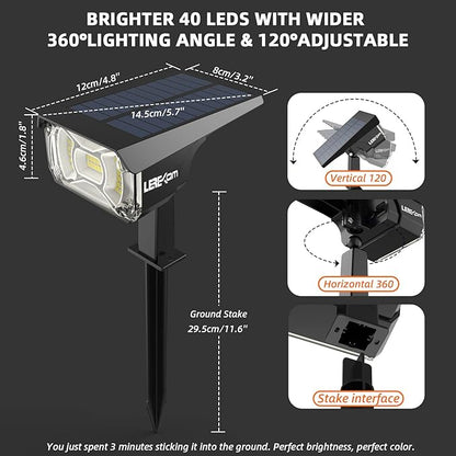 LEREKAM Solar Spot Lights,IP65 Waterproof 40 LED's Landscape Spotlights,3 Modes Outdoor Garden Lights, 360 Adjustable Lighting Angle, Solar Powered Wall Lights for Yard Porch 10 Pack