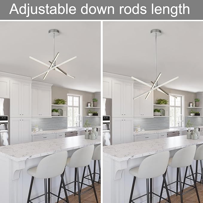 Y'INSP Modern Sputnik Chandeliers, Brushed Nickel Dining Room Light Fixture, LED Linear Pendant Light for Kitchen Island Bedroom Living Room Entryway, LED Embedded Pendant Lighting Fixture