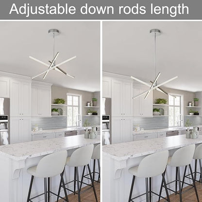 Y'INSP Modern Sputnik Chandeliers, Brushed Nickel Dining Room Light Fixture, LED Linear Pendant Light for Kitchen Island Bedroom Living Room Entryway, LED Embedded Pendant Lighting Fixture