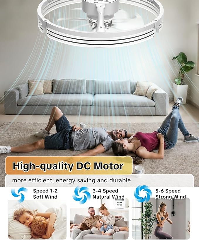 AIKVSXER Ceiling Fans with Lights and Remote, 20 Inch Low Profile Fandelier with APP Control, Ultra Quiet, 3CCT and 6 Wind Speeds for Bedroom, Living Room Modern Flush Mount Fan Light