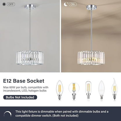 YURNYQ Chrome Crystal Chandelier, Small Modern Semi Flush Mount Ceiling Chandelier Light Fixtures, Round Hanging Lighting Fixture for Kitchen Bedroom Hallway Entryway Laundry Room, 3-Light, 11.8 Inch