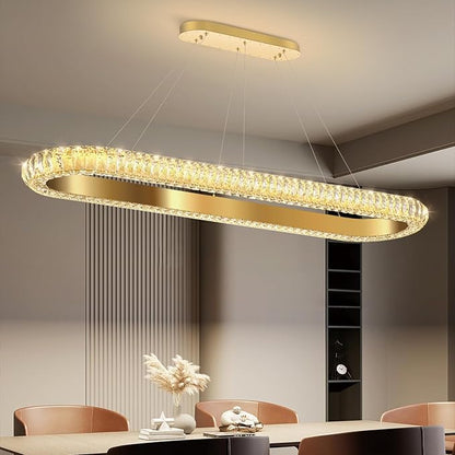 47'' Oval Ring Crystal Chandelier Modern LED Dimmable Ring Pendant Light Chandelier for Dining Room Living Room Gold