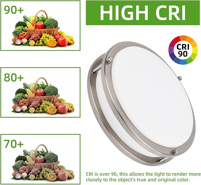 Hlite 13inch LED Flush Mount Ceiling Light, 36W 3600LM Ultra Bright, 5000K Daylight White Ceiling Light Fixture for Bedroom Kitchen Bathroom Hallway, Nickel