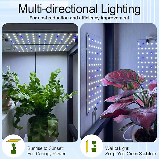Panel Grow Light for Indoor Plants, 20W Ultra-Thin Full Spectrum LED Grow Light for Shelf & Cabinet, Dimmable with 6/12/16H Timer, Bluish White, 1-Pack
