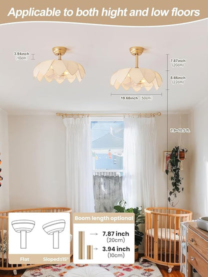 ainqiant 20" Gold Fandelier Ceiling Fans with Lights,Flower Chandelier Ceiling Fan with Light and Remote Control, Boho Fandelier with 6 Speeds for Bedroom, Nursery, Living Room