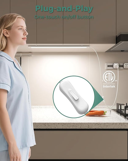 ASOKO 25Inch Under Cabinet Lights,Plug and Play Under Counter Lighting,6000K Cool White with 1000LM Super Bright,ETL Light Bar with ON/Off Switch for Kitchen,Under Desk,Workbench