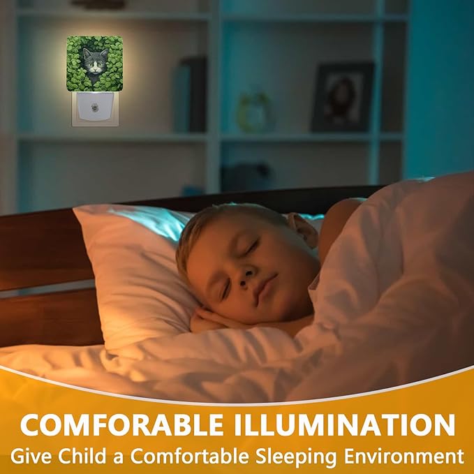 Black Cat in Leaves Night Light, Plug-into Nightlight White LED Lamp, Energy Efficient Decor Desk Lamp for Bedroom Hallway Stairs Bathroom