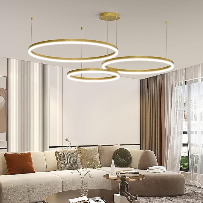 Mikeru Modern 3 Ring Chandelier Light, LED Pendant Light Fixtures with Remote Control 3000k-6500K Adjustable Color Temperature Light for Living Room, Bedroom, Kitchen（15.7+23.6+31.5IN）