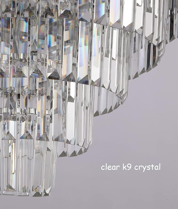 Chrome Crystal Chandelier, 7 Lights 4-Tier Modern Luxury Chandelier Lighting Fixture for Dining Room, Entryway, Bedroom, Round 21.6"