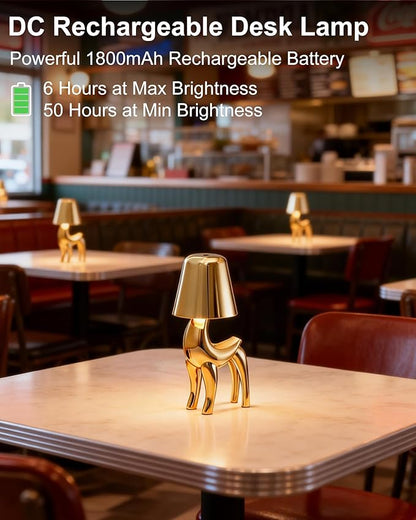 Deer Cordless Table Lamp, Touch Control Bedside Night Light with 3 Colors & Stepless Dimming, 1800mAh Rechargeable Gold Animal Lamp for Bedroom, Nursery, Home Decor, Gift for Kids & Women