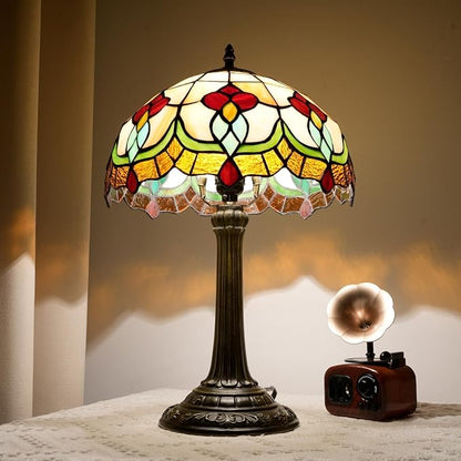 Red Tuilp Tiffany Lamp Stained Glass Table Lamps Antique Vintage Style Bedside Nightstand Nightstand Decor Living Room Bedroom Office Home Retro Bar Hotel 12 Inch Unique Reading Desk Lamps