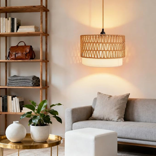 Plug in Hanging Lamp with RGB Smart Bulb Plug-in Cord Pendant Light with 15ft Cord Fixture Pendant Lights for Bedroom Kitchen Living Room Dining Room