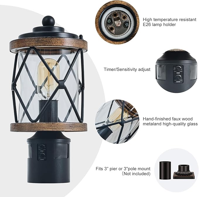 Motion Sensor Outdoor Post Lights, 4 Lighting Modes Lamp Posts Outdoor Lighting, Dusk to Dawn Waterproof Aluminum Post Lights Fixtures Pole Light for Outside Patio Yard Garden Fence Yard