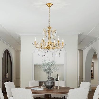 WUZUPS Crystal Candle Chandelier Pendant Flushmount Ceiling Light Modern Lighting Fixture for Bedroom Hallway Bar Kitchen Bathroom, H 22.5" x W 21.7", Gold, E12 Base