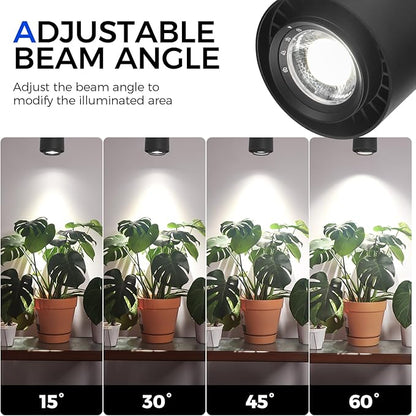 Barrina TR40a Track Plant Lights for Indoor Growing, 40W Ceiling Grow Lights with Adjustable Beam Angle (15°-60°), 5000K Full Spectrum Wall Plant Light with Timer for Greenhouse, Black Cover