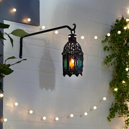 Zingz & Thingz Moroccan Style Candle Lantern Holder, Decorative Light Home Decor, Indoor & Outdoor, 13" Tall, Black with Rainbow Glass