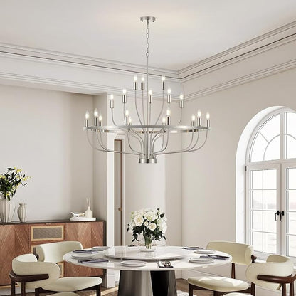 18-Light Brushed Nickel Chandelier, 39.4" Large Candle Chandeliers Modern Mid Century Classic Chandelier Light Fixture for Large Living Room Dining Room Stairs Entry Restaurant Hotel