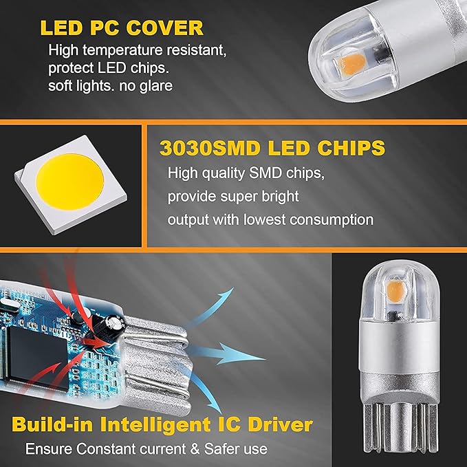 Auxbeam 194 T10 LED Bulbs Amber, Non-Polarity Extremely Bright 168 W5W Car Interior Lights, Replacement Bulb for License Plate lights, Dome Map Light, Dashboard Lights, 10 PCS