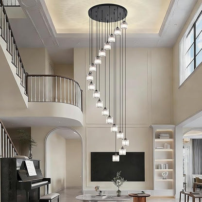 Long Raindrop Crystal Chandelier for High Ceilings Modern Crystal Long Pendant Light, Staircase Foyer Entryway Pendant Light,Raindrop Drop Lamp, Large 23.6" Black Ceiling Plate18 Lights