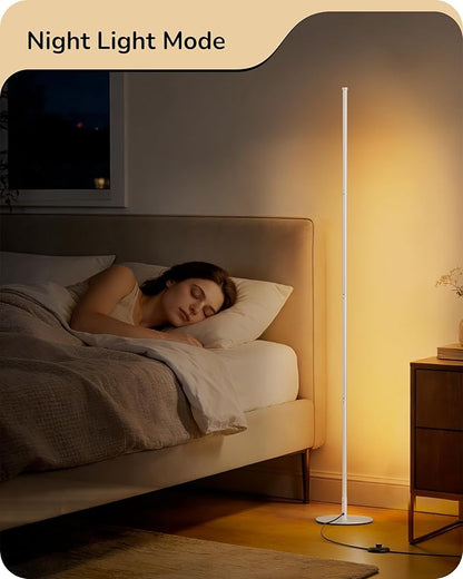 EDISHINE 59.8" Corner Floor Lamp, White Floor Lamp with Remote, 3 Height Settings, 3 Color Temperature & Stepless Dimming, Foot Switch, Slim Floor Lamps for Living Room, White