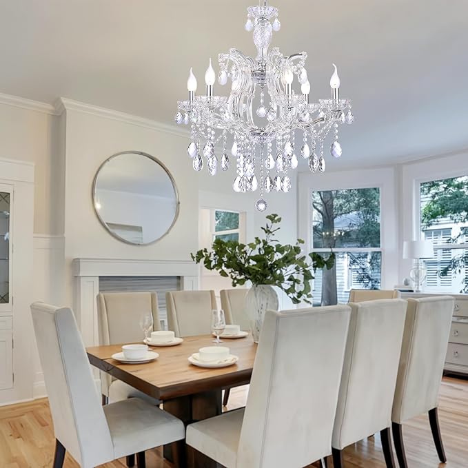 Modern Crystal Chandelier, Maria Theresa Crystal Chandelier 6 Lights Luxury Chrome Chandelier Lighting Fixture for Dining Room, Living Room, Bedroom, Kitchen Island, Foyer