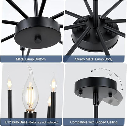 WOKNOS Modern Black Farmhouse Chandeliers, 8-Light Industrial Metal Chandelier Lighting, Classic Candle Hanging Pendant Light Fixtures for Kitchen Bedroom, Dining Room, Living Room,Foyer