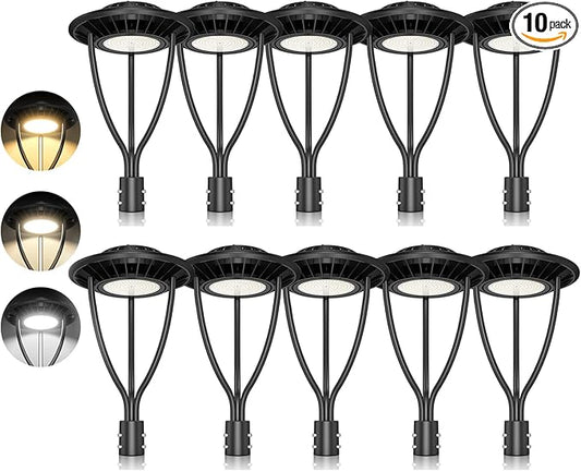 ADUB 10 PCS LED Post Lights 80W 60W 48W, Outdoor LED Post Top Light 3000K/4000K/5000K Adjustable, ETL Listed Fixture with Photocell, IP65 Commercial Lamp Pole Lighting, AC 100-277V