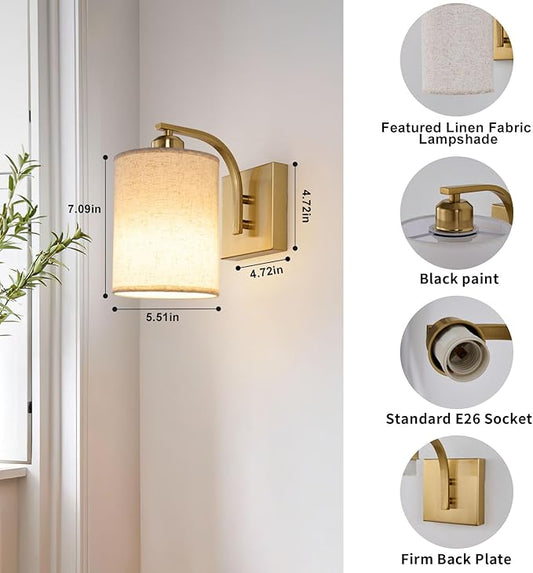 Powfloven Gold Rechargeable Wall Sconces Set of 2 with Remote, Wireless Battery Operated Dimmable LED Wall Lights, Cordless Wall Lighting Lamp Fixture for Bedroom Living Room