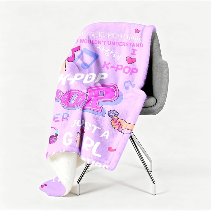 Kpop Gifts Blanket for Teen Girls - Music Gifts for Women Friends K-Pop Fans Lovers, Kpop Merch Stuff, Christmas Birthday Gifts for BFF Girls Women, Just A Girl Who Loves K-pop Blanket 80''x60''