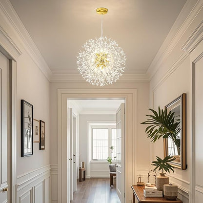 Modern Firework Gold Crystal Chandeliers, Sputnik Dandelion Chandelier Light Fixture Pendant Lighting for Dining Room, Living Room, Bedroom, Kitchen, Restaurant- 12 Lights