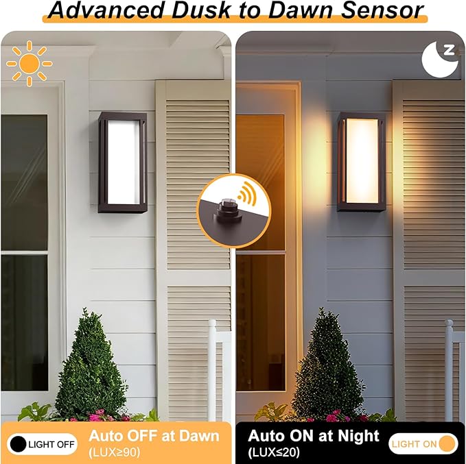 Dusk to Dawn Outdoor Wall Sconce, 3000K LED Outdoor Wall Lights Fixture for Patio, Waterproof Wall Mount Outside Light, 14.5in Bronze Outdoor Lanterns for Porch Door, 1 Pack