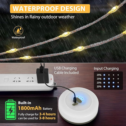 2Pack Camping String Lights, 4 in 1 Quick Storage Camping Essentials Gear 32.8FT Rechargeable Tent Lights with 6 Modes Hanging Waterproof LED Camp Lamp for Camping Hiking Patio Festival- Warm White