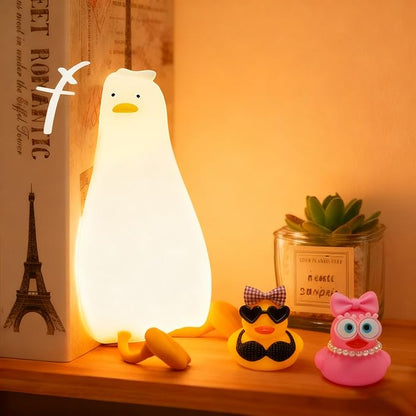 Lying Flat Duck Night Light,Cute White Elephant Gifts,Existential Crisis Duck Lamp,Silicone Squishy Animal Nursery Nightlight, Dimmable/Rechargeable Bedside Touch Lamp, Duck Gifts for Baby Kids Mom