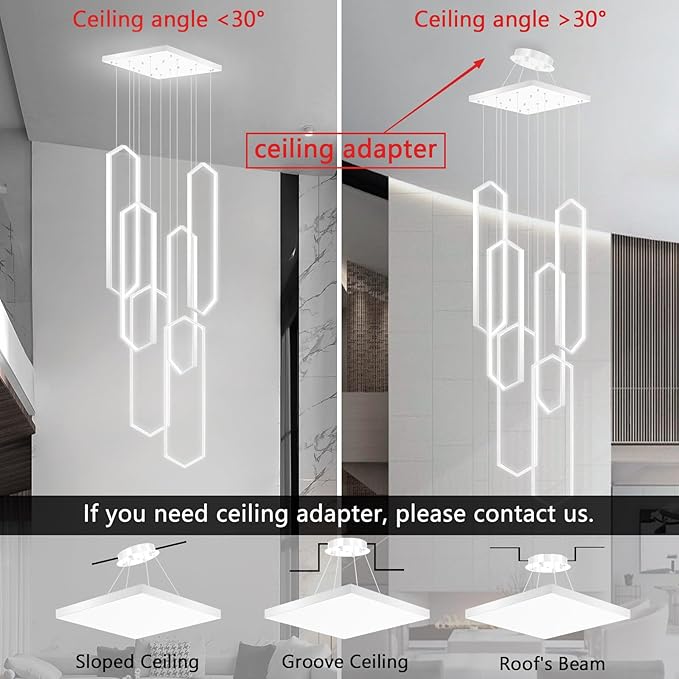 Modern Chandelier LED Dimmable Light for Staircase Living Room Entrance High Ceiling Chandeliers with Remote Control for Villa Foyer White