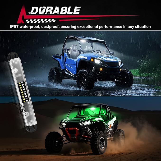 UTV Interior Dome Light with Switch, FASTCHOY AUTO Roll Bar Cage Mount Dome Light Battery Powered Universal Roll Bar Mount Lights for UTV ATV Side by Side Can-Am Polaris RZR - White/Green (2 Pack)