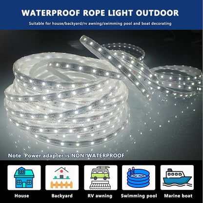 2 Pack (Total 66FT) Cool White LED Rope Lights Outdoor, 12V 1200 LEDs Dimmable Waterproof Flat Lighting with Y-Splitter for Garage Workshop Patio Commercial Kitchen Under Cabinet Use