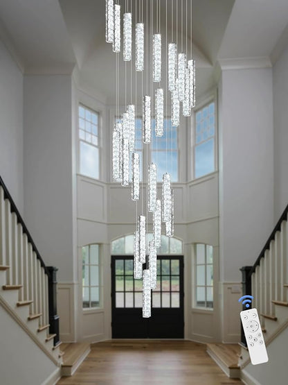 Large Staircase Chandelier 130inch Long Spiral Crystal Chandelier for High Ceiling Foyer Entrance 25-Lights Silver LED Dimmable 3000-6000K