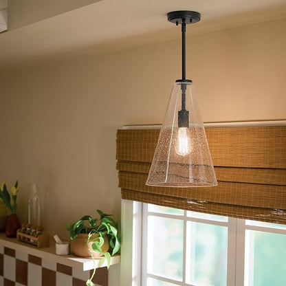 Kichler Everly 1-Light Bell Pendant Light Fixture with Clear Glass in Black for Kitchen Island, Dining Room or Home Bar, Indoor Hanging Light (13.75" x 7"), 42456BK