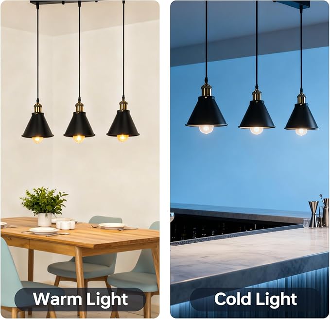 FIRVRE Pendant Light 3-Flame Height Adjustable, Ceiling Lamp Hanging Vintage for Dining Room Hallway Living Room, E26 Hanging Lamp Industrial Metal for Dining Table