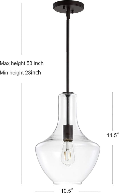 JONATHAN Y 10.5" Oil Rubbed Bronze/Clear Mid-Century Modern 1-Light LED Pendant Light Fixture, Adjustable Schoolhouse Hanging Lamp for Kitchen Island, Clear Glass Shade, LED Bulb Included (JYL6400B)