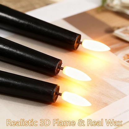 GenSwin Black Flameless Taper Candles with Remote, Halloween Flameless Candles Flickering Battery Operated, Real Wax LED Halloween Candlesticks with 3D Wick for Home Decor(Set of 3, 0.78” x 9.65”)