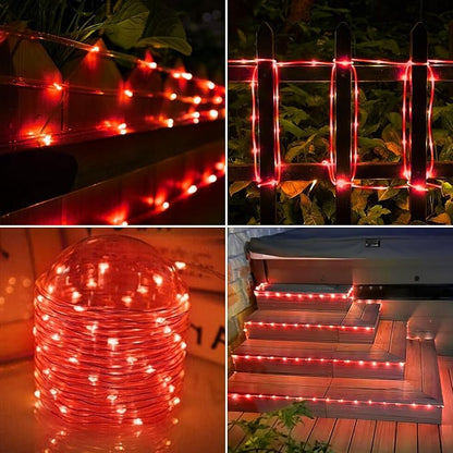 Solar Rope Lights, 66ft 200LED Solar String Lights, 8 Modes Waterproof Solar Powered Outdoor Light, Flexible Clear Tube Light for Garden Backyard Patio Deck Porch Pool Tree Christmas Decoration - Red
