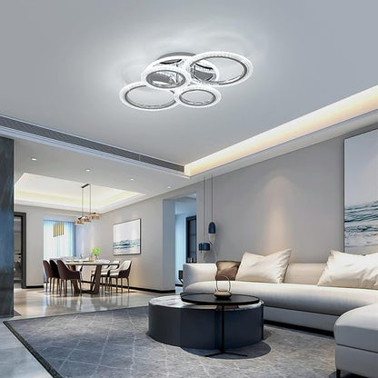Garwarm Modern Ceiling Light 58W Dimmable Flush Mount LED Ceiling Lamp 4 Rings Acrylic Ceiling Chandelier for Living Room Dining Room Bedroom,Chrome