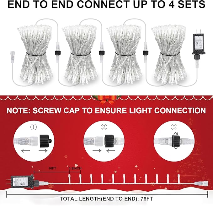 66FT 200LED Christmas Lights Plug in,Connectable Fairy Lights with Plug/Timer/8 Modes, Christmas Tree Lights Lighting Outdoor Indoor Garden Party Wedding Christmas Tree Decoration(Cool White)