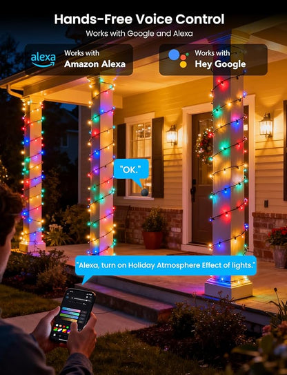 Smart RGB+IC String Lights with 200 LED, Indoor Color Changing Christmas Lights, APP & Remote Control, 84 Scenes, Music Mode, Christmas Tree Decor