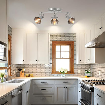 Nickel 3-Light Track Lighting Kit, Directional Ceiling Light Fixtures, Industrial Kitchen Lighting for Island, Over Table, Hallway，Laundry Room