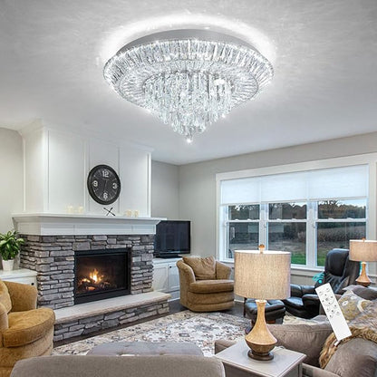 Modern LED Chandelier Crystal Ceiling Light Fixture Raindrop Chandeliers Dimmable Lighting for Living Room Dining Room Entryway Bedroom Silver